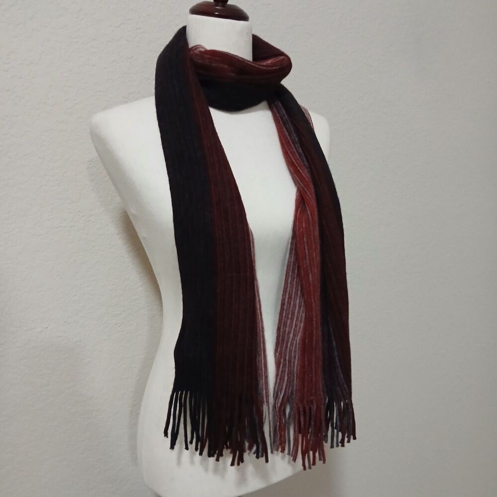 NEW APT.9 Scarf Mens Black Red Striped Fringe Acrylic Winter Knit 12x74 #M4